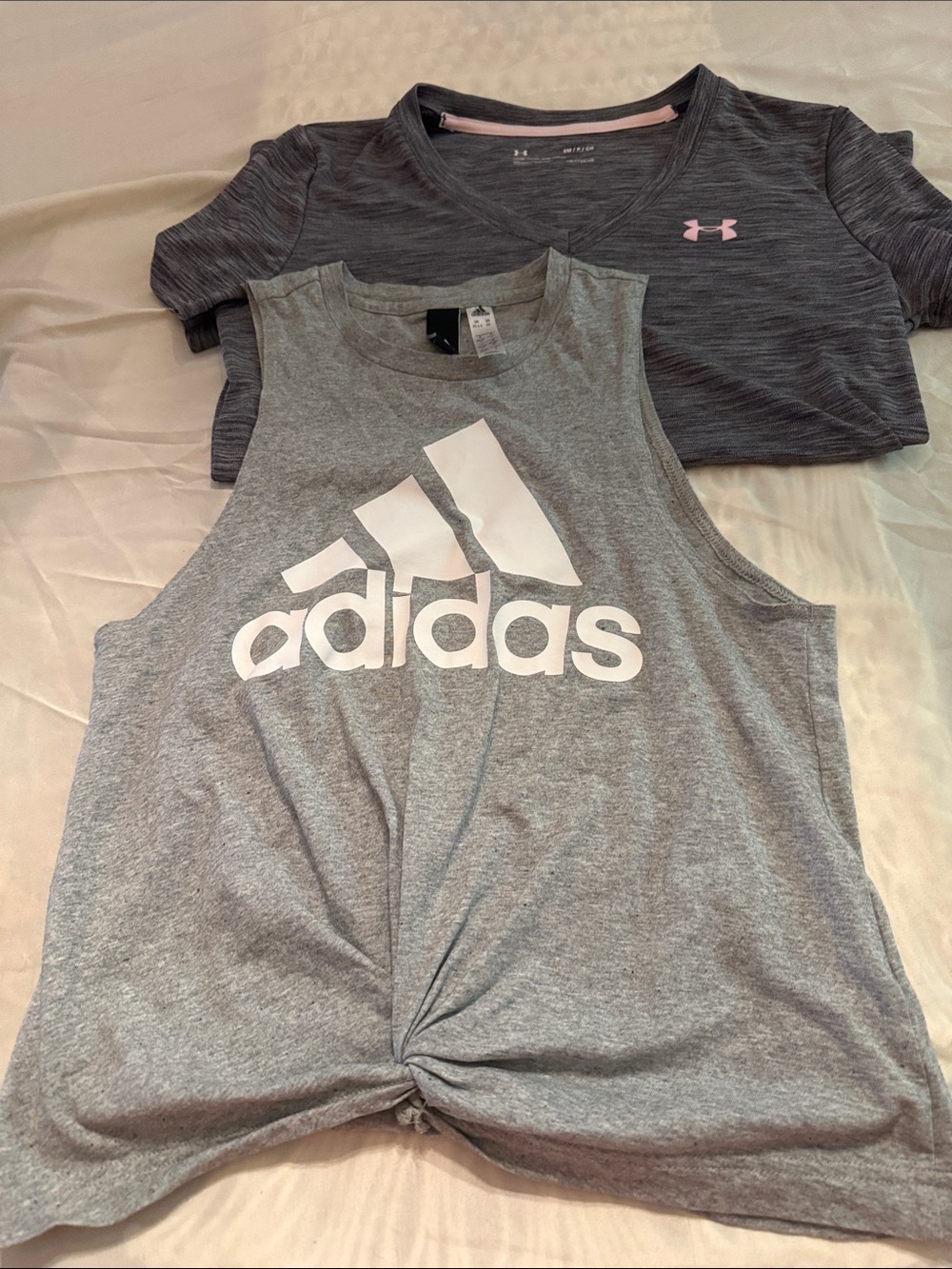 Bundle of two adidas and under armor Gray Logo Tan Tops for women